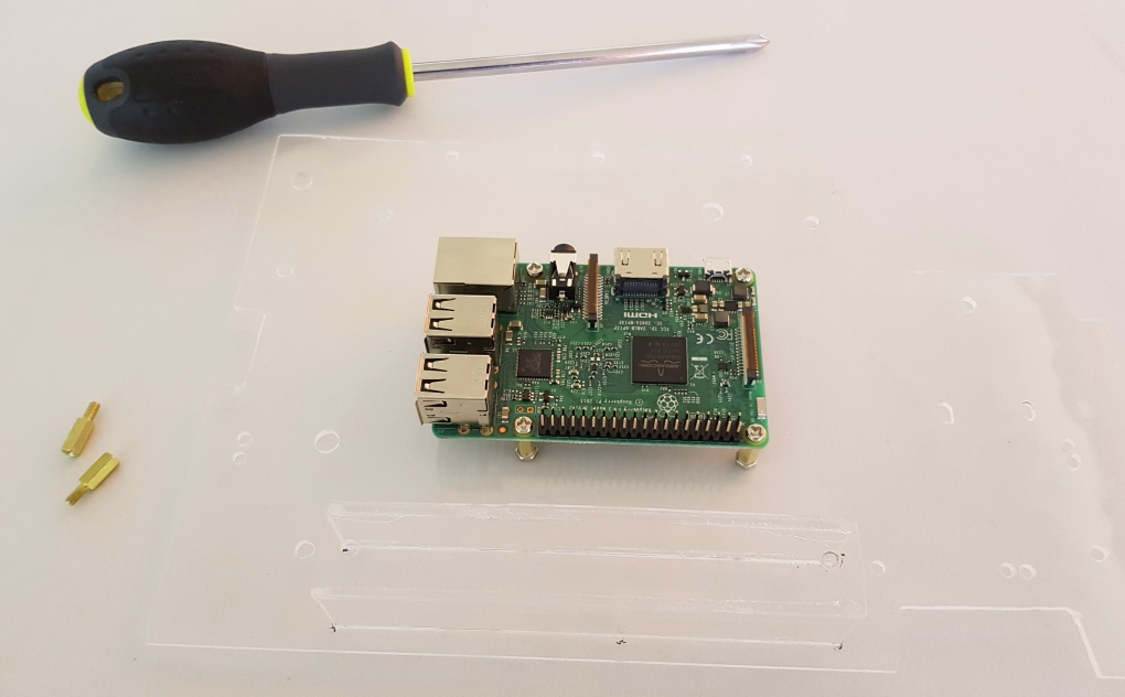 Raspberry Pi mounted on the acrylic board