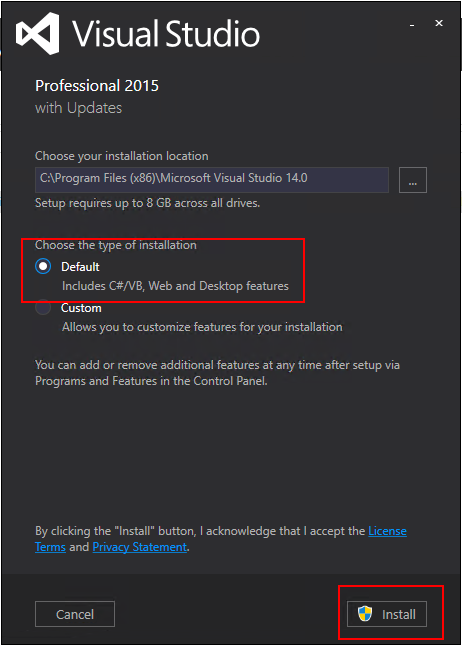 default install VS2015