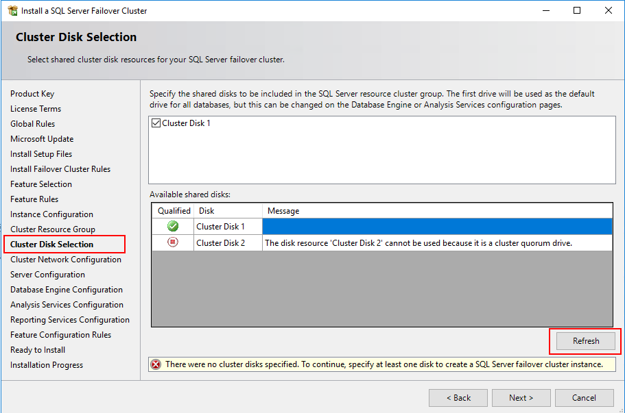 Cluster Disk Selection