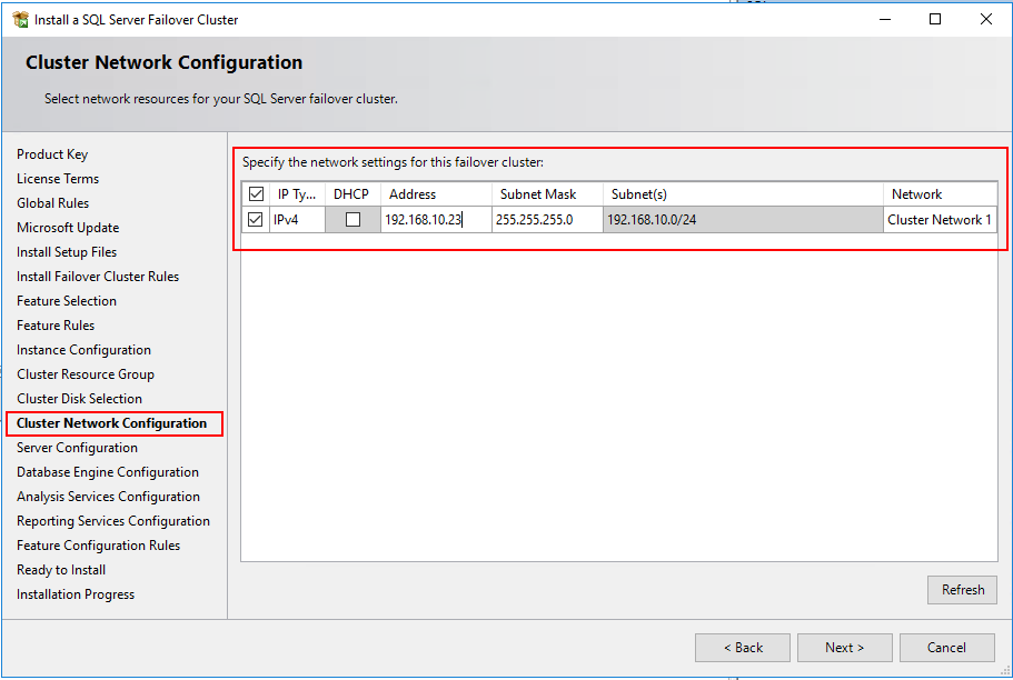 Cluster Network Configuration