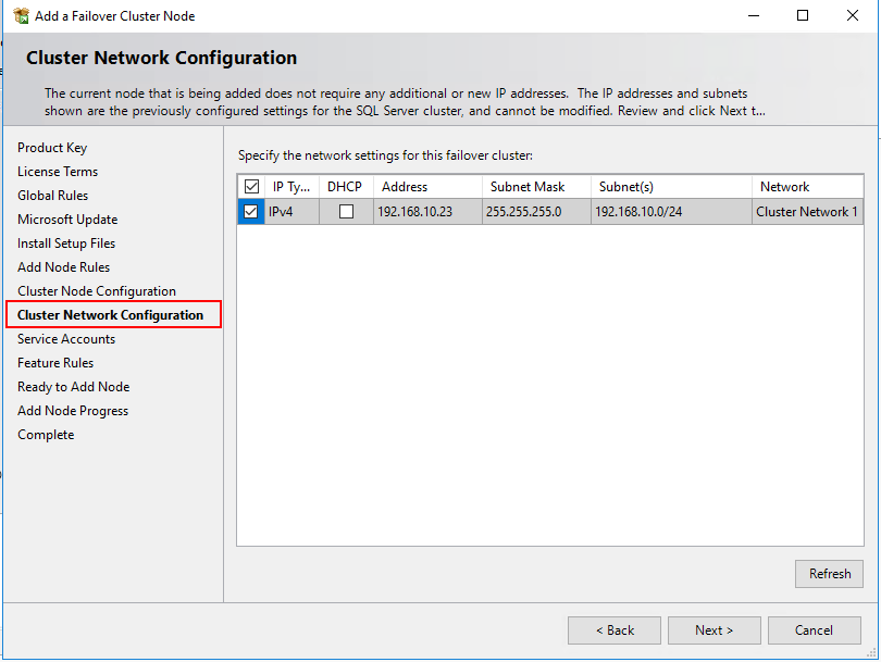Cluster Network Configuration