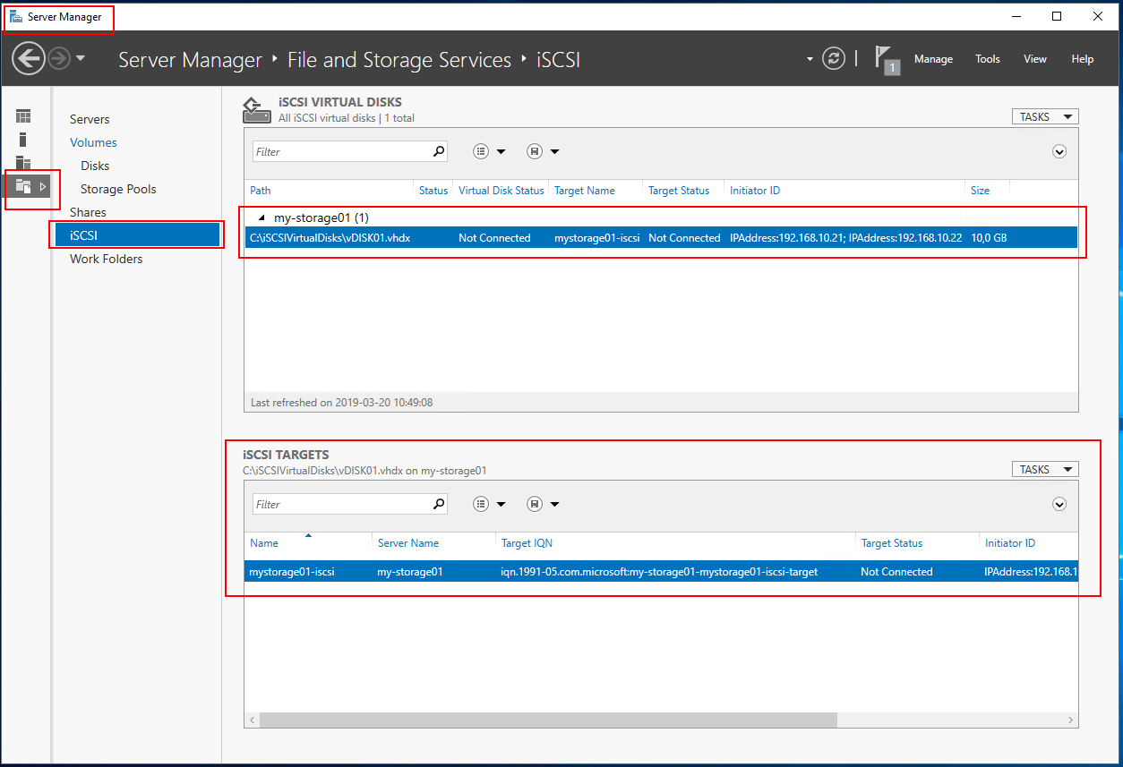 server manager view disk and target