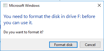 Format disk warning