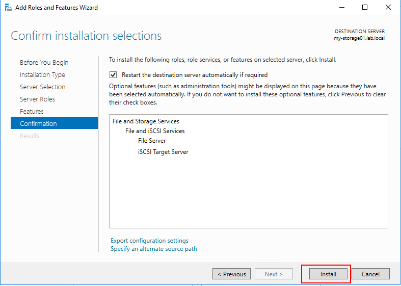 Install iscsi feature