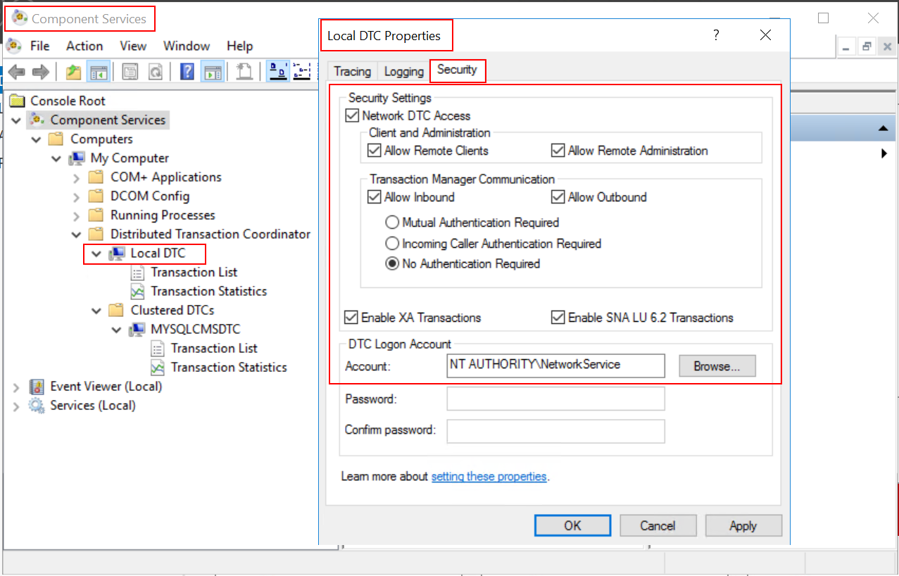 MSDTC Settings