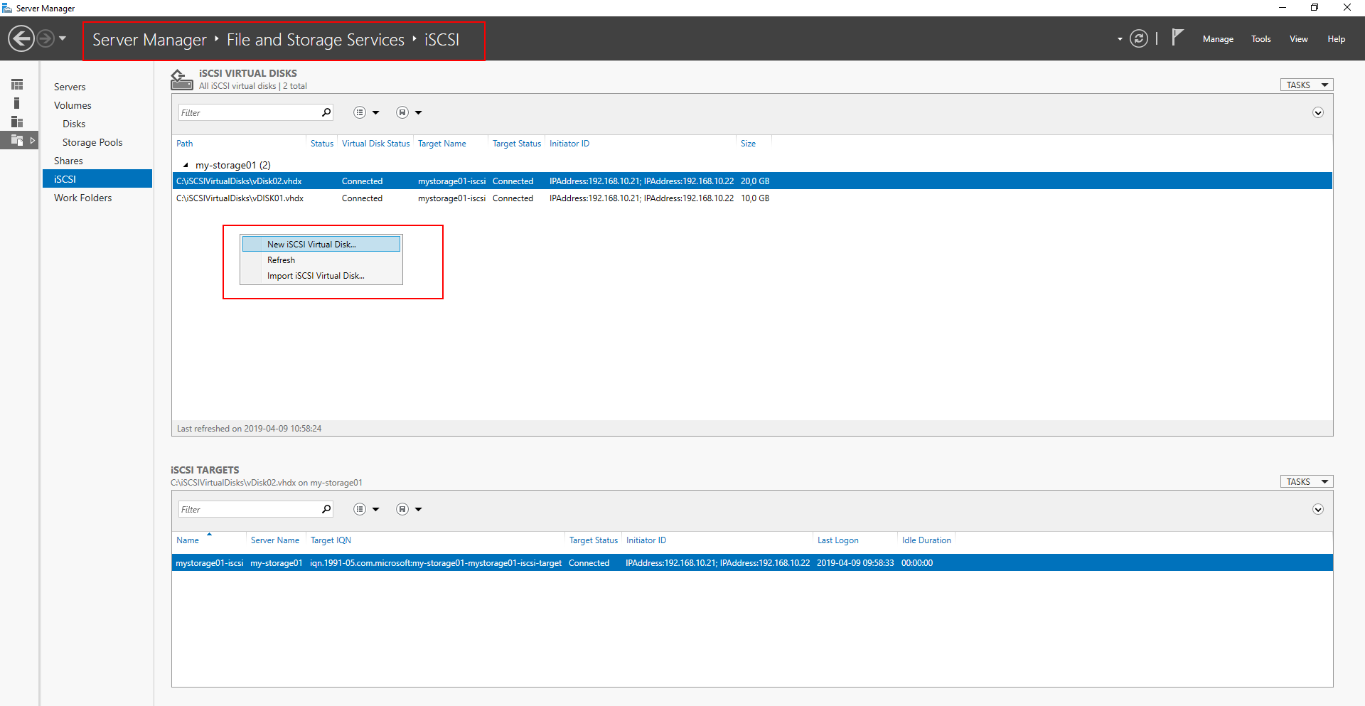 add virtual disk in iscsi target