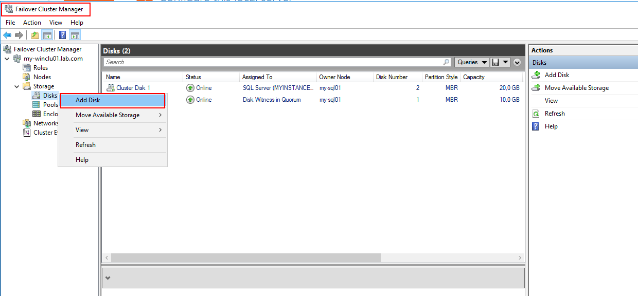 Add disk to cluster