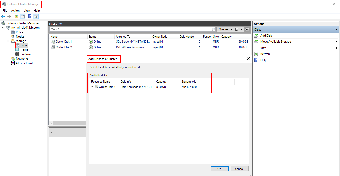 Add disk to cluster - chose