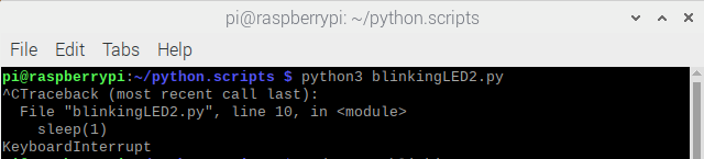 run and stop blinkingLED2.py