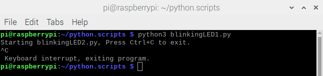 run and stop blinkingLED1.py