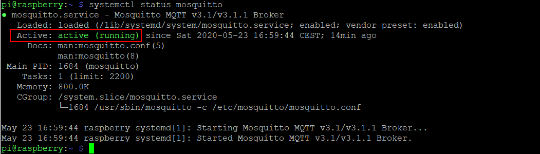 status running service systemctl mosquitto