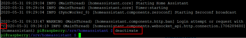 stop home assistant and deactivate python virtual environment